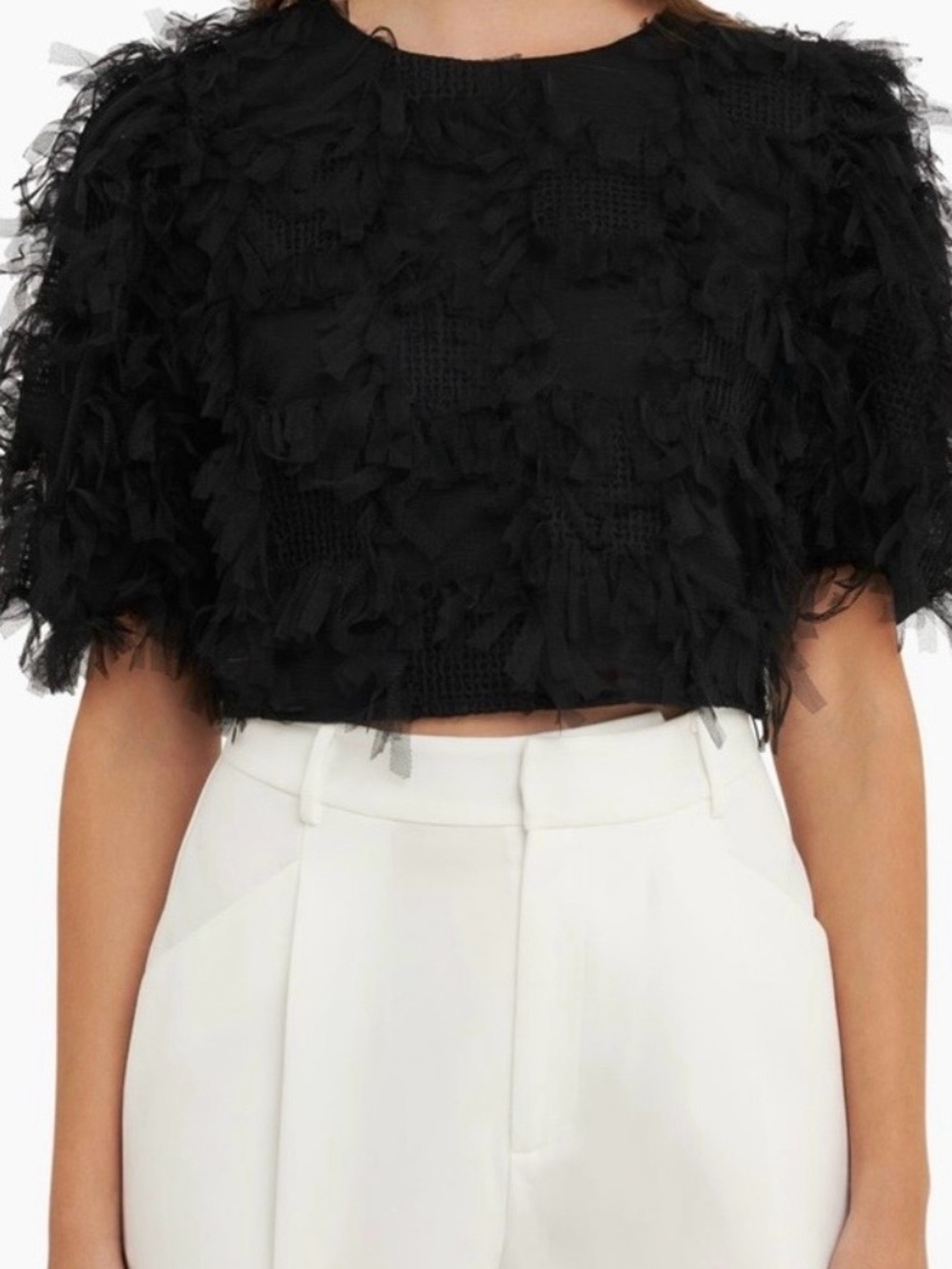 Endless Rose Women’s Elegant Black Top (Feather) - Size Small